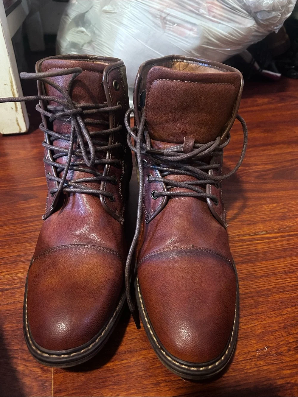 Steve Madden Men's Dark Brown Leather Lace-Up Cap-Toe Boots